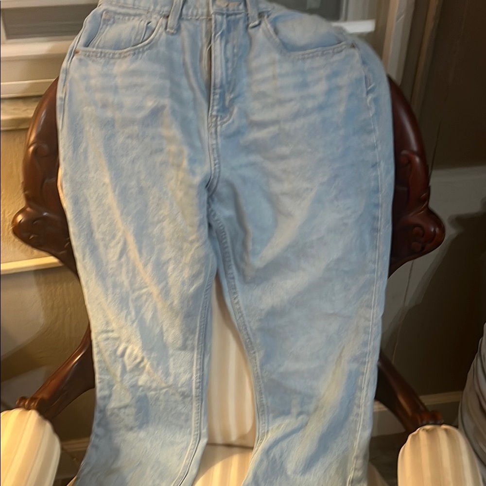 Old Navy Blue Straight Leg Jeans with Distressed Details